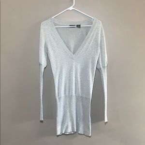 Shiny silver deep v-neck sweater/dress